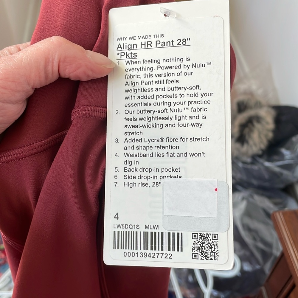 Lululemon Align Pockets Wine Nwt Sz4 28”